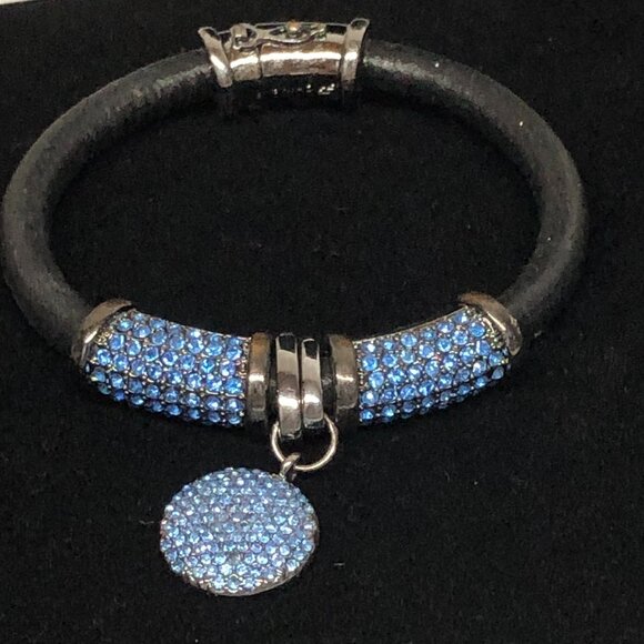 Joan Boyce Blue Crystal and Black Leather Charm Bracelet with Magnetic Closure * - Picture 2 of 4